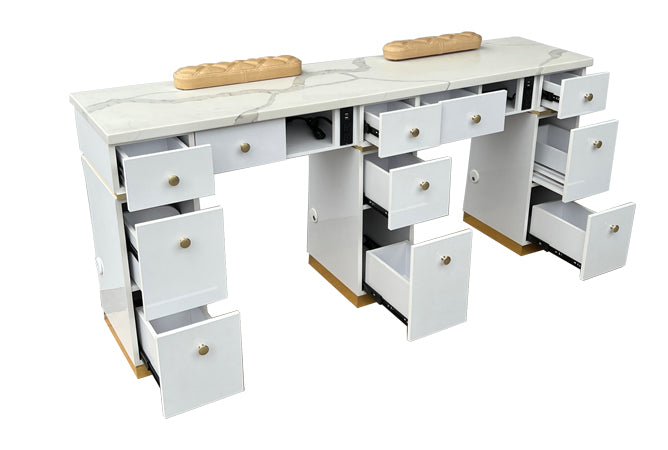 Kelly Double Table thick marble - White / Gold