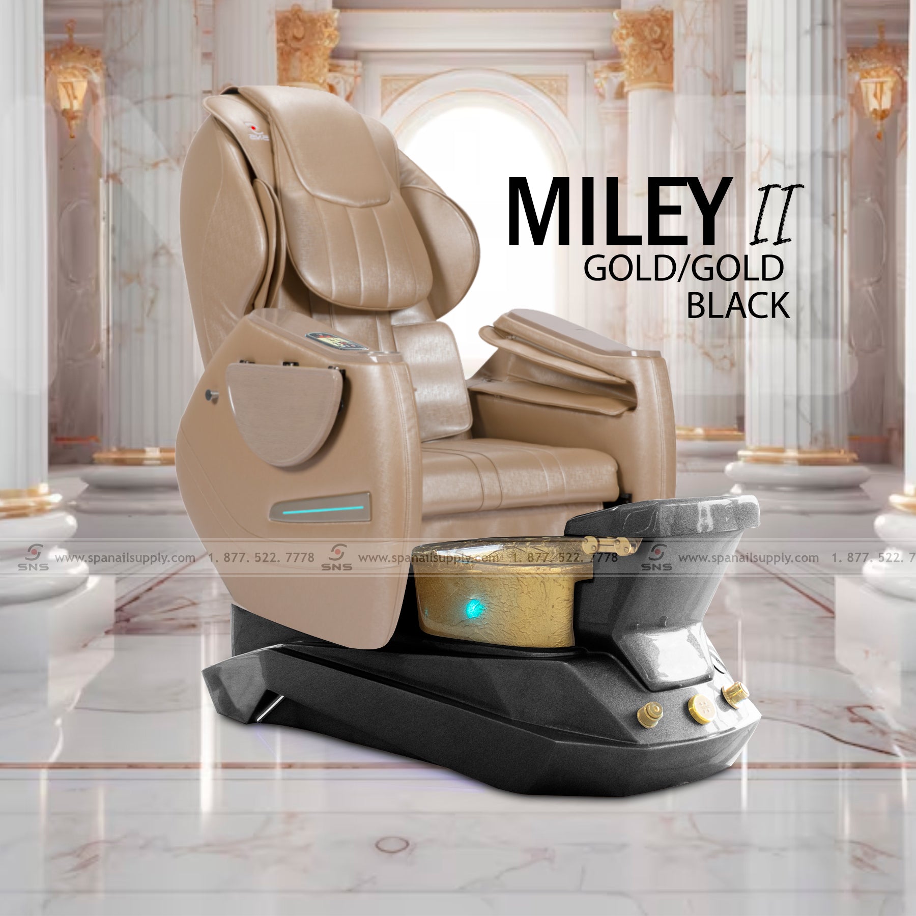 Premium - Miley II Pedicure Chairs Gold/Gold