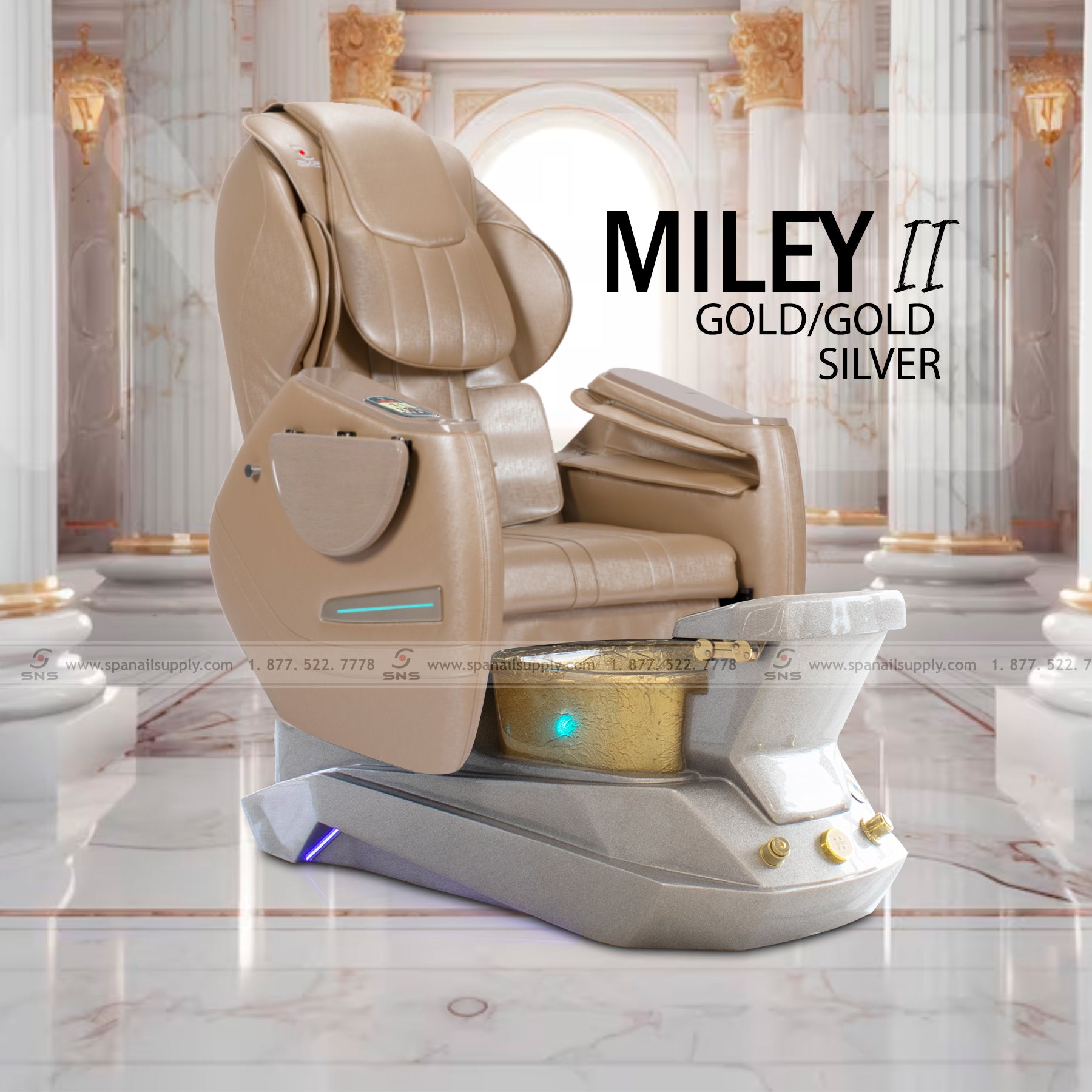 Premium - Miley II Pedicure Chairs Gold/Gold