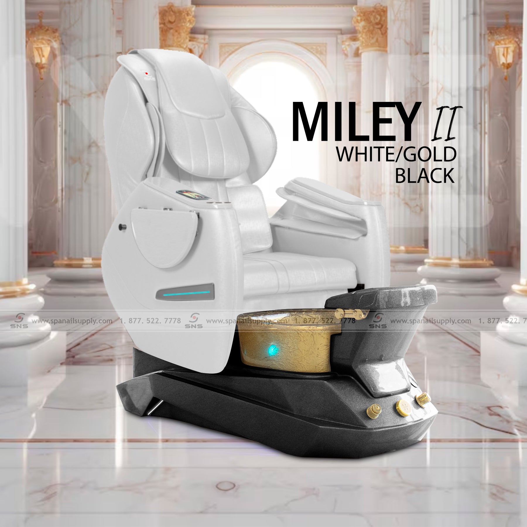 Premium - Miley II Pedicure Chairs White/Gold