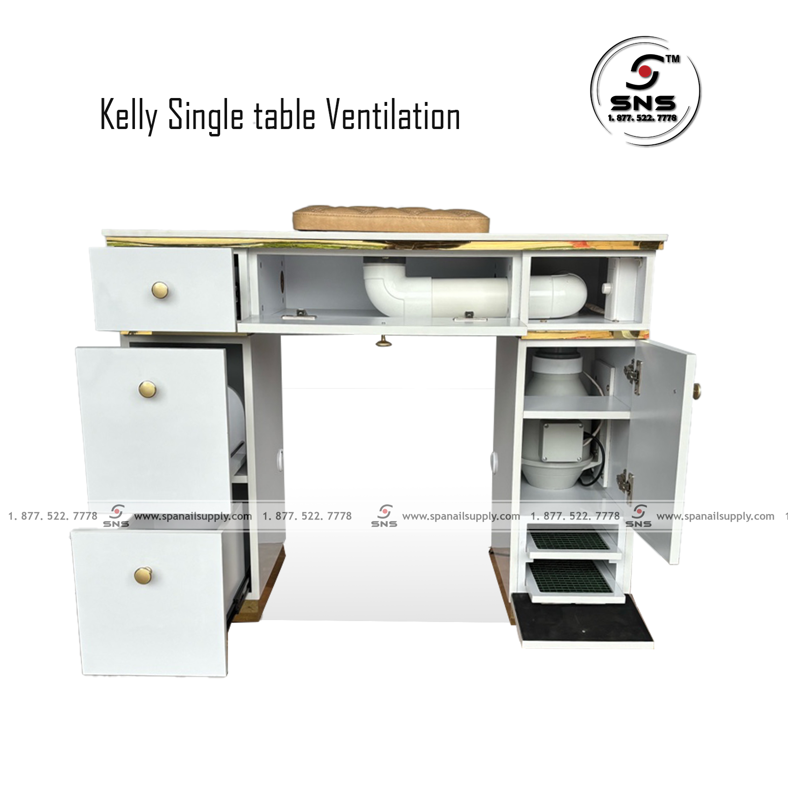 Kelly Single Table - White/Gold (Ventilation)