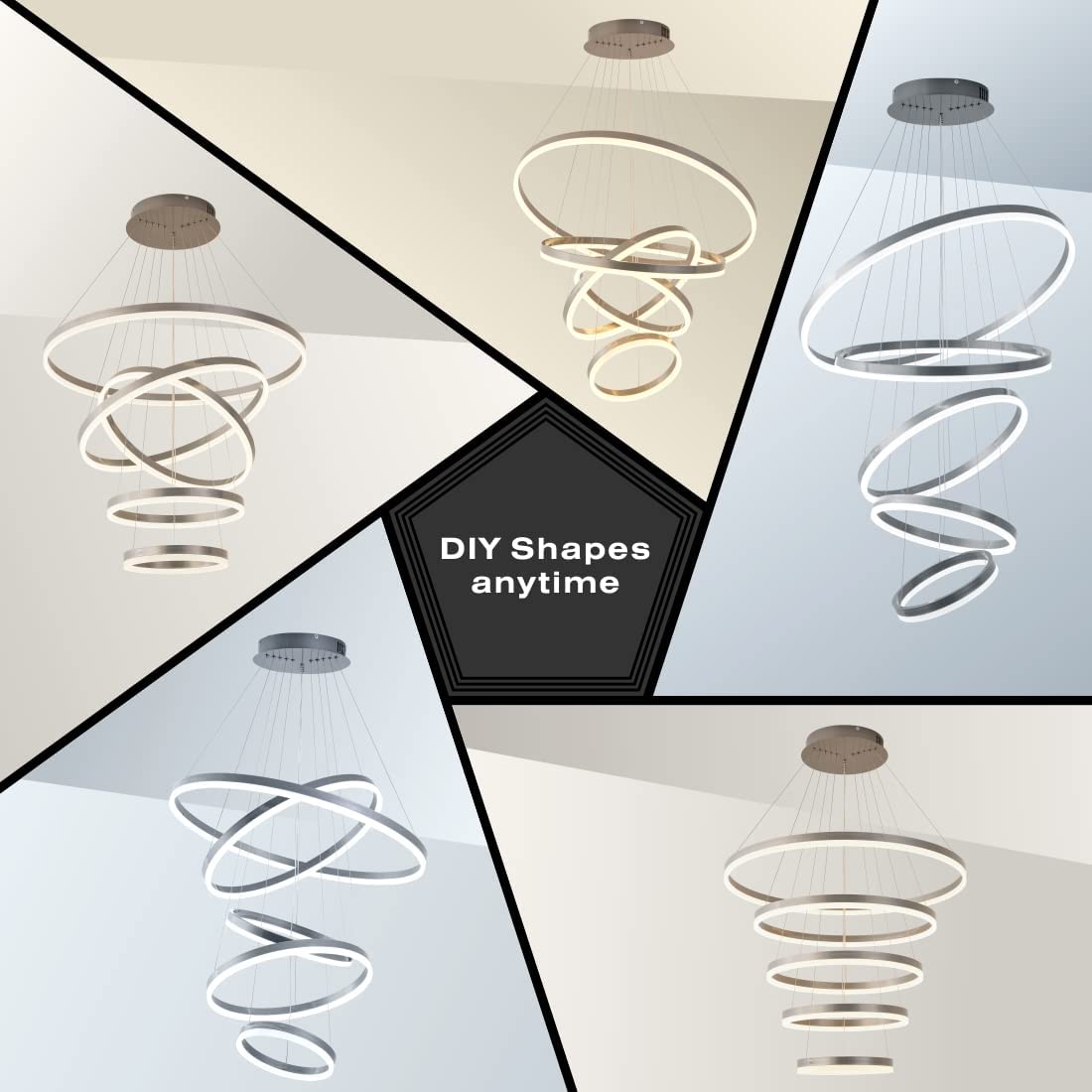 Contemporary Acrylic Modern Led Pendant Light 5 Rings